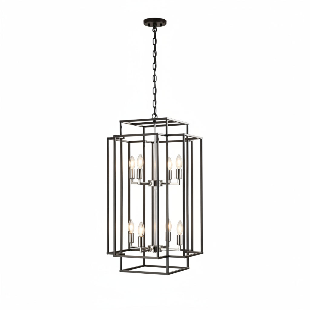 8 light lantern chandelier with adjustable rod for entryway, hallway, kitchen island, and dining room-1.