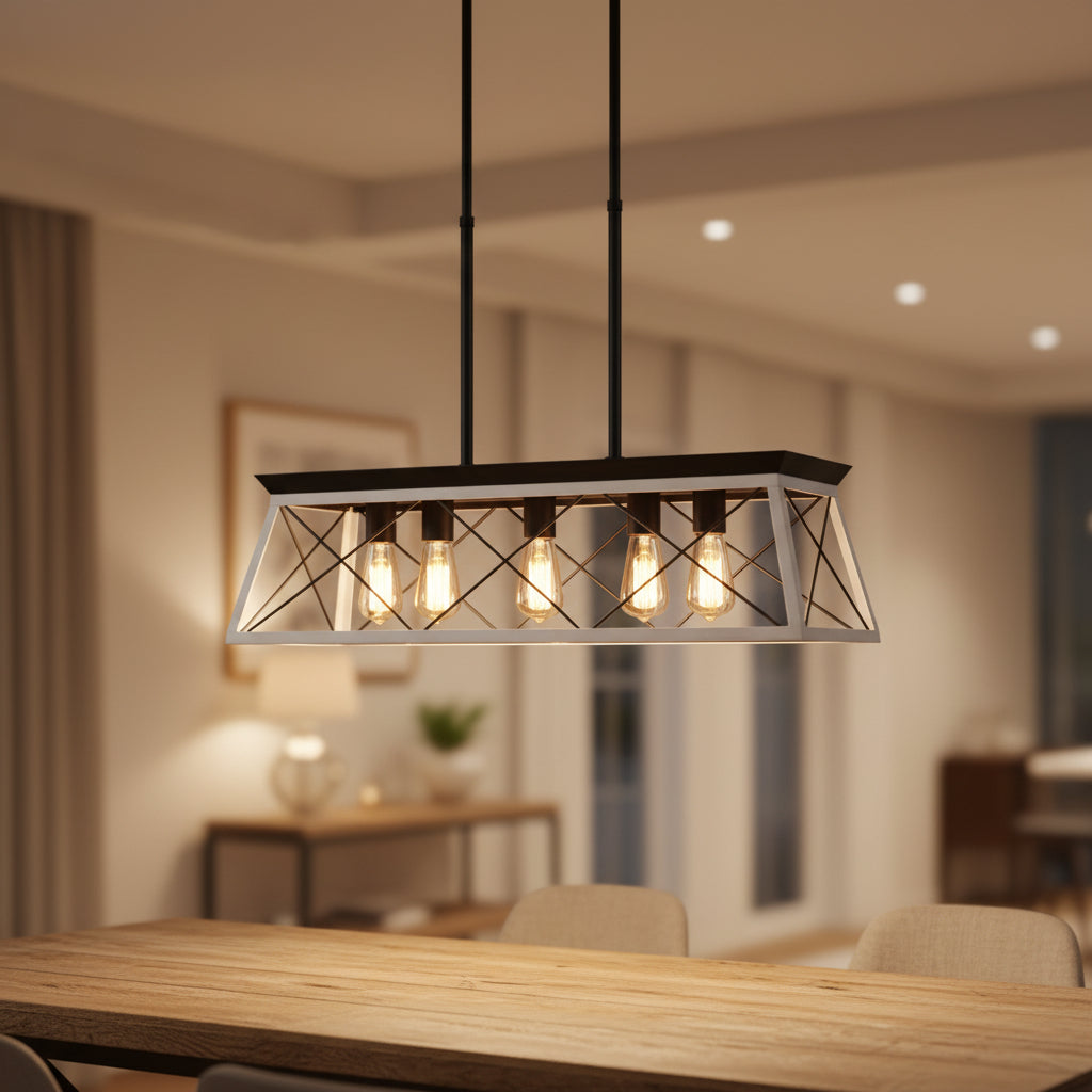 White 5 Light Farmhouse Ceiling Chandelier