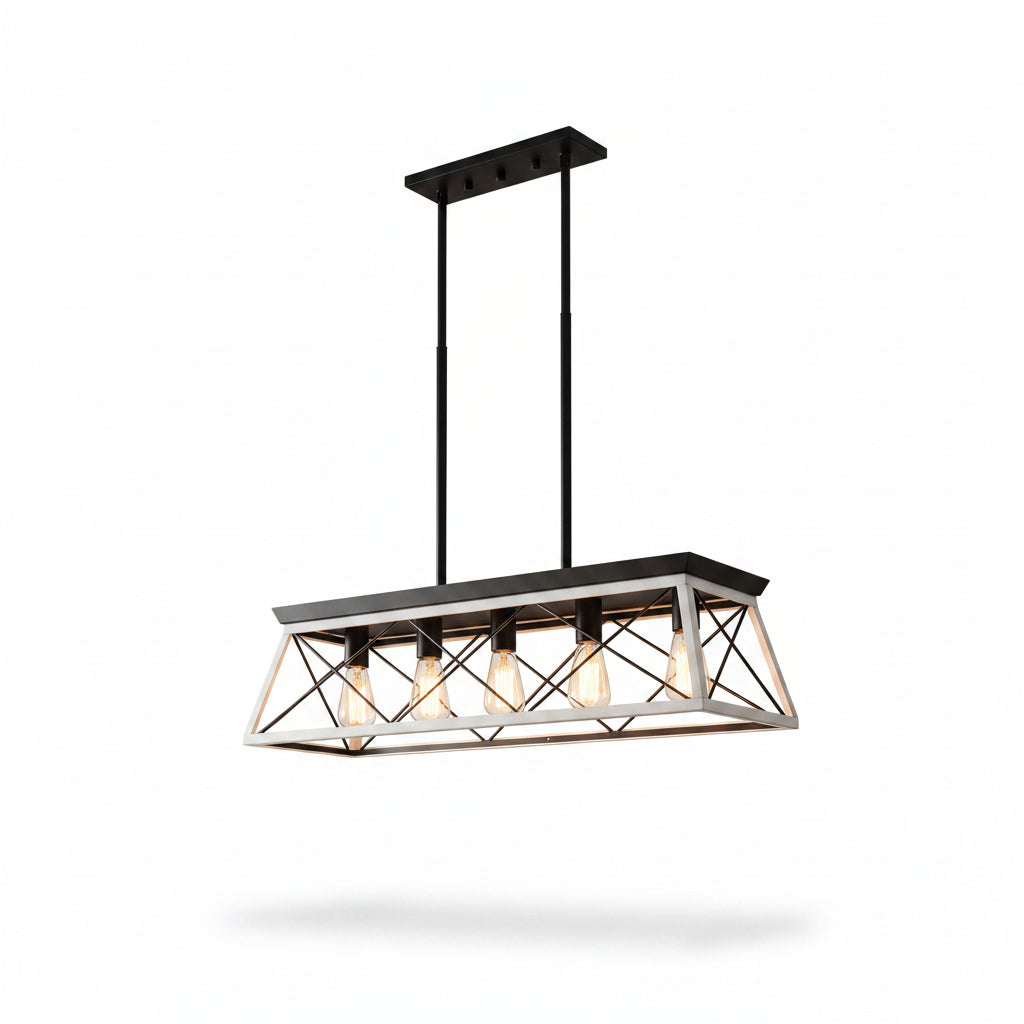 5 light white and black farmhouse chandelier with E26 bulbs adjustable height for dining room, kitchen, and living room-1.
