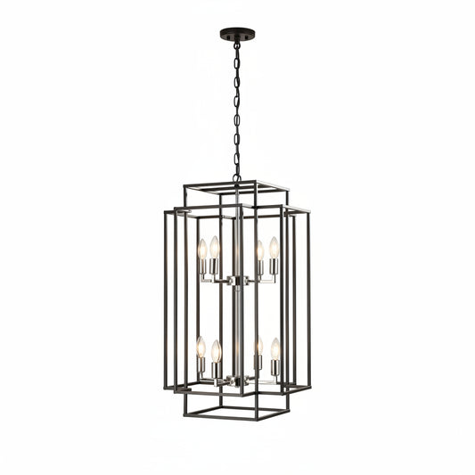 8 light lantern chandelier with adjustable rod for entryway, hallway, kitchen island, and dining room-1.
